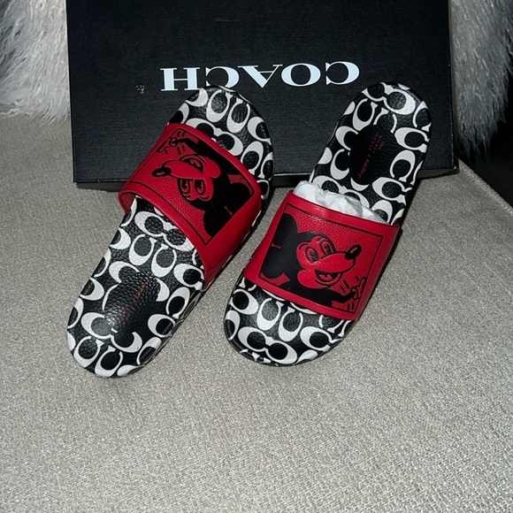 Coach Red and Black Sandals with Bold Design - Picture 1 of 3